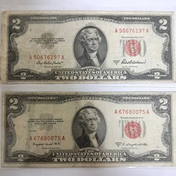 [BUNJANG] 1953 US Red Seal Two Dollar Bill (Used) / 미국 1953년 행운의 2달러 레드씰 사용제
