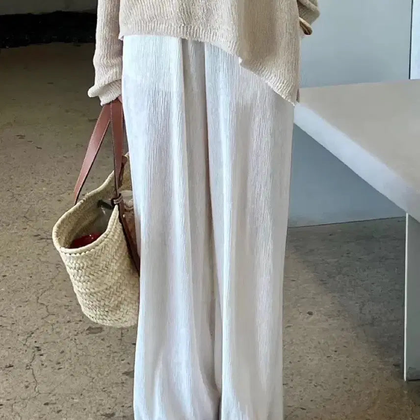 [BUNJANG] Ivory Summer Pleated Wrinkle Straight Pants / (새상품) 아이보리 여름 플리츠 링클 주름 일자 팬츠