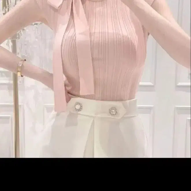 [BUNJANG] Ribbed Knit Top with Ribbon Detail / 리본 골지 니트