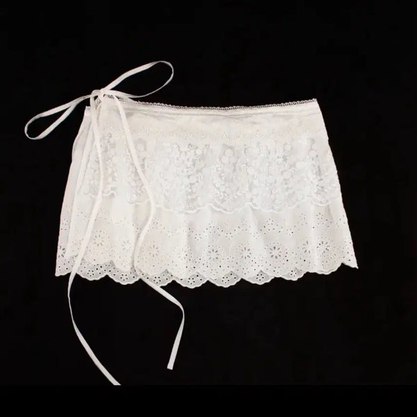 [BUNJANG] RUBATI Heidi Frill Lace Mini Wrap Apron White / RUBATI/ 하이디 프릴 레이스 미니 랩 에이프런 화이트