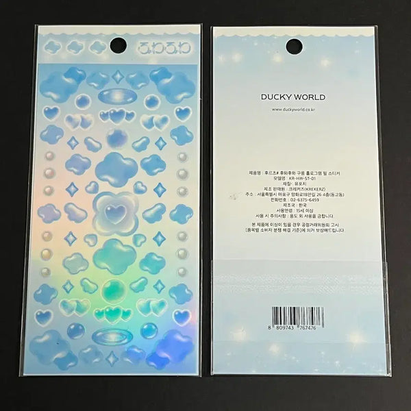[BUNJANG] Ducky World Huwa Huwa Cloud Hologram Pearl Sticker (Sealed) / 더키월드 후와후와 구름 홀로그램 펄 스티커 미개봉