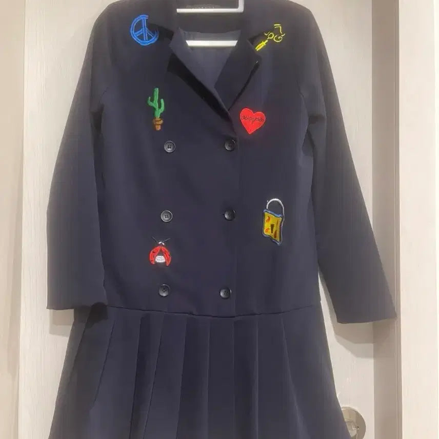 [BUNJANG] Vintage Patch Navy Double Button Dress / (새상품)빈티지 패치 네이비 더블 버튼 원피스