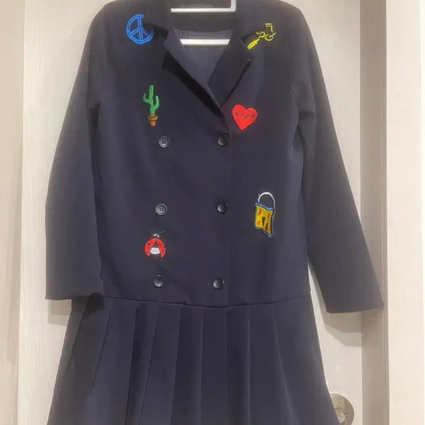 [BUNJANG] Vintage Patch Navy Double Button Dress / (새상품)빈티지 패치 네이비 더블 버튼 원피스