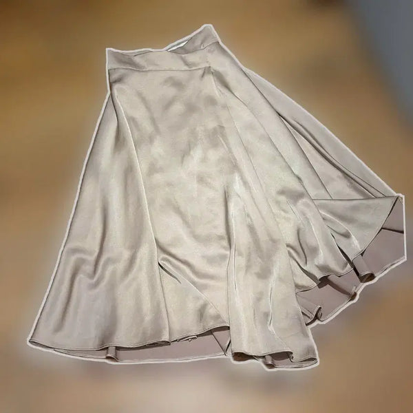 [BUNJANG] Imported Satin Flare Long Skirt - Beige (S) / 맨뒤실사 수입의류 새틴 플레어 롱스커트-베이지 (S)