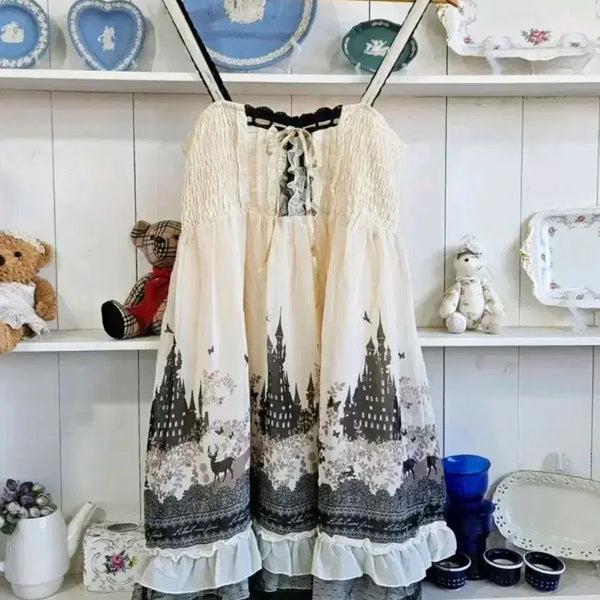 [BUNJANG] Axis Farm Gothic Castle Printing Vintage Dress / 엑시즈팜 고딕 캐슬 프린팅 빈티지 원피스