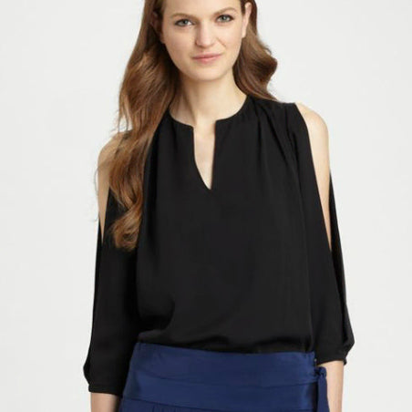 [BUNJANG] Diane Von Furstenberg Black Cut-Out Silk Blouse / 다이앤본스텐버그 블랙 컷아웃 실크 블라우스