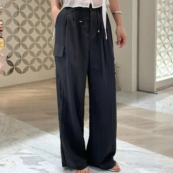 [BUNJANG] String Cargo Wide Pants - Navy (Size S) / [사이즈S]스트링 카고팬츠|와이드팬츠|여성바지|에이블리|네이비바지