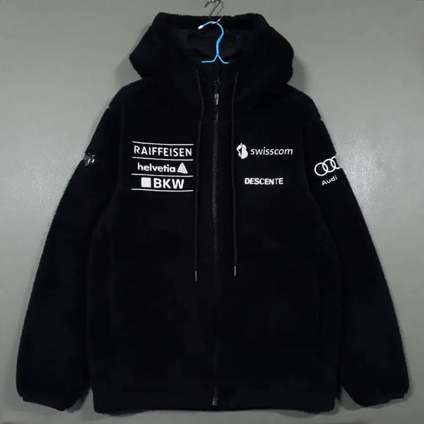 [BUNJANG] Descente 20FW Swiss Ski Team Sherpa Fleece Hooded Zip-up Black / 데상트 신형 20FW 은장 스위스스키팀 셰르파 플리스 후드집업 블랙 95