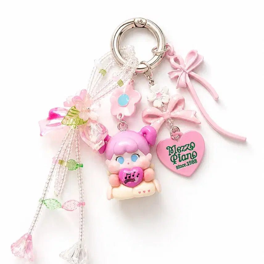 [BUNJANG] Q.O. Genuine Character Keyring with Pink Ribbon and Flower Charm / [정품] 큐오키링 아직 없는 사람 있어?