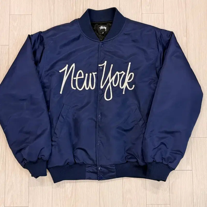[BUNJANG] Stussy NY Chapter Satin Varsity Jacket Navy / 스투시 NY 챕터 사틴 바시티 자켓 네이비