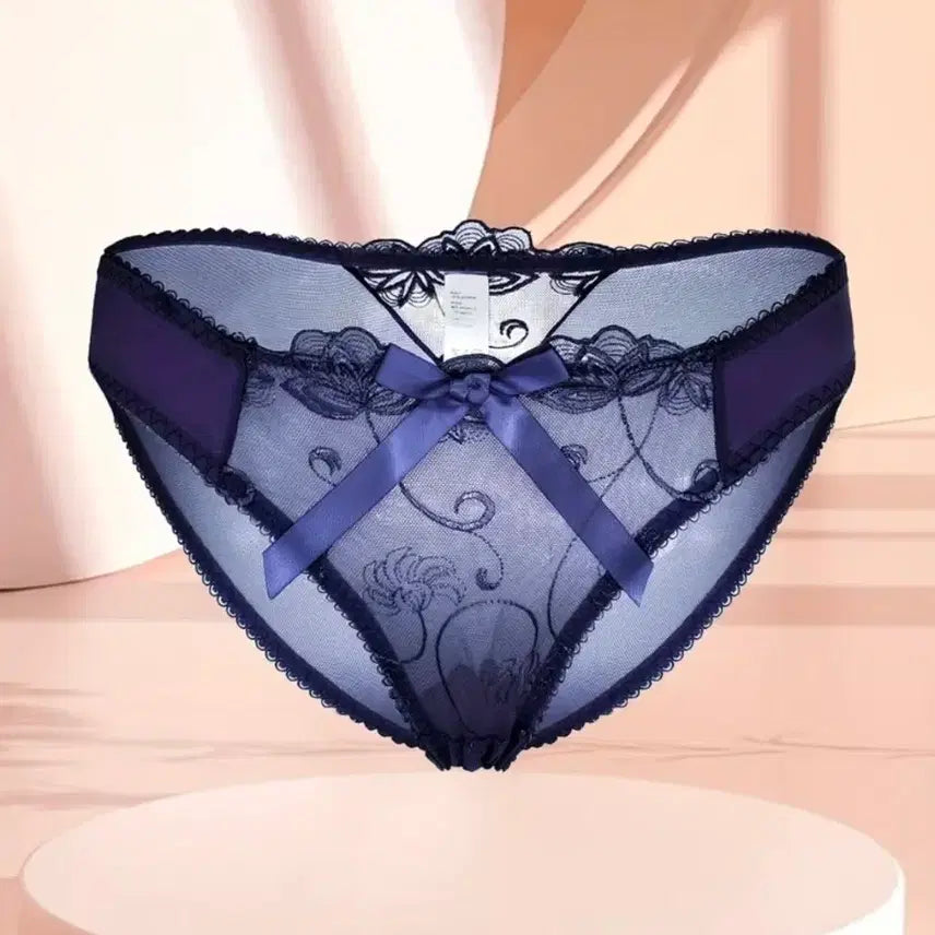 [BUNJANG] Women's Blue Lace Butterfly Detail Panties - Size 77 / 여성 속옷 팬티 파란색 77 사이즈