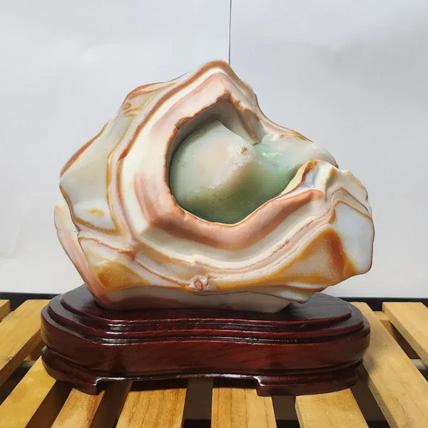 [BUNJANG] Green Chalcedony Agate Geode Slice / 녹색심을 지닌 마노석(아게이트) 지오드 원석 수석