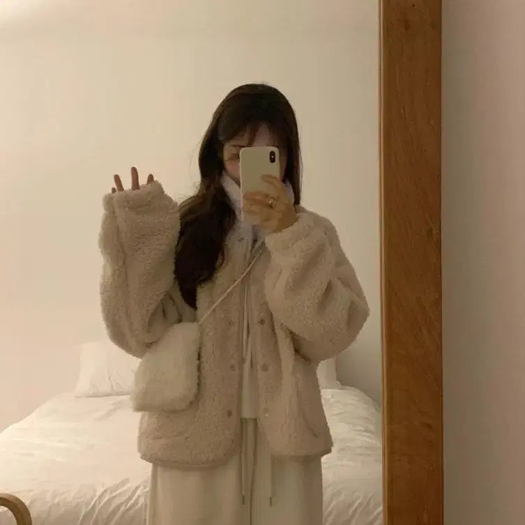 [BUNJANG] Litter Teddy Shearling Fleece Jumper Ivory / 리터 테디 시어링 플리스 점퍼  양털 뽀글이 자켓 아이보리