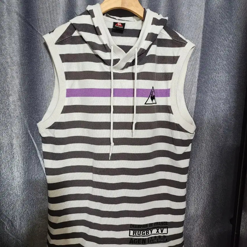 [BUNJANG] Le Coq Sportif Striped Sleeveless Hoodie / 르꼬끄 스포르티브 단가라 민소매 후드티