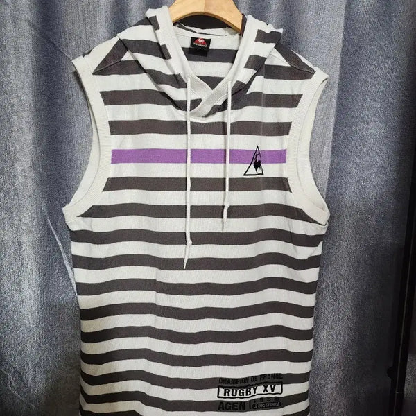 [BUNJANG] Le Coq Sportif Striped Sleeveless Hoodie / 르꼬끄 스포르티브 단가라 민소매 후드티