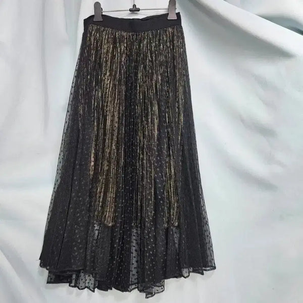 [BUNJANG] SJSJ Black & Gold Pleated Skirt (Size 55) / 한섬SJSJ 블랙&골드 스커트 55
