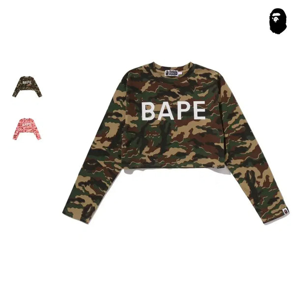 [BUNJANG] BAPE Glitch Woodland Camo Cropped Long Sleeve T-Shirt / 베이프 글리치 우드랜드 카모 크롭 긴팔티