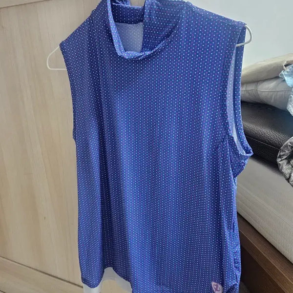 [BUNJANG] Elord Women's Sleeveless Polo Shirt Blue Dot Pattern / 골프웨어 민소매 폴로셔츠 블루 도트 무늬