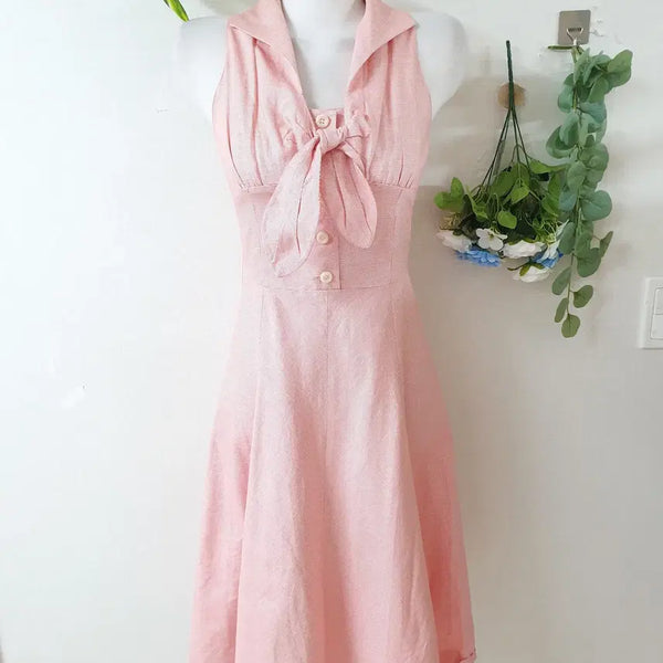 [BUNJANG] Lenibon Gingham Check Flare Dress Pink / 레니본 세일러카라 깅엄체크 플레어원피스 44 핑크