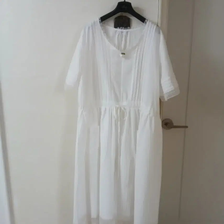 [BUNJANG] White Lace Cotton Short-Sleeve Maxi Dress / 새제품 빅사이즈 화이트 반팔 레이스 면 원피스 가슴단면 55정도