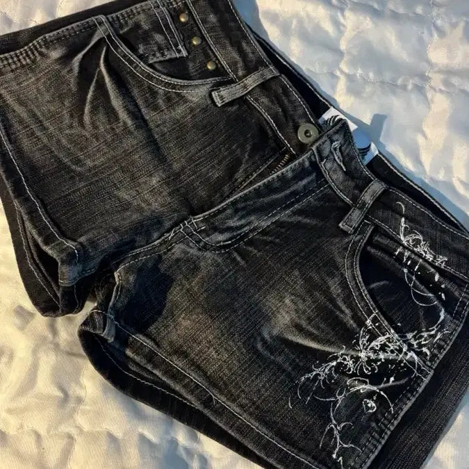 [BUNJANG] GILLAH ARCHIVE Tattoo Graphic Denim Shorts Grey M / 길라아카이브 타투 그래픽 데님 숏 쇼츠 팬츠 반바지 그레이 M