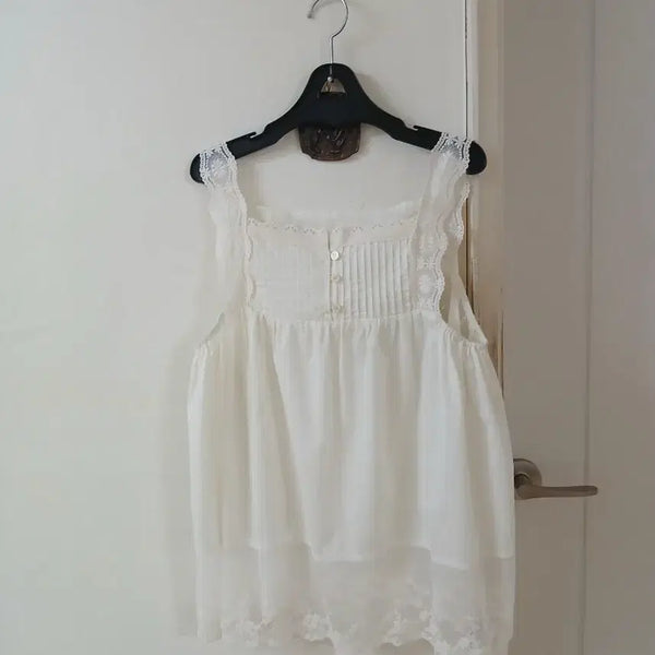 [BUNJANG] Ivory Cotton Lace Camisole / 새제품 아사면 아이보리 레이스 끈 나시 민소매 가슴단면 51~56정도