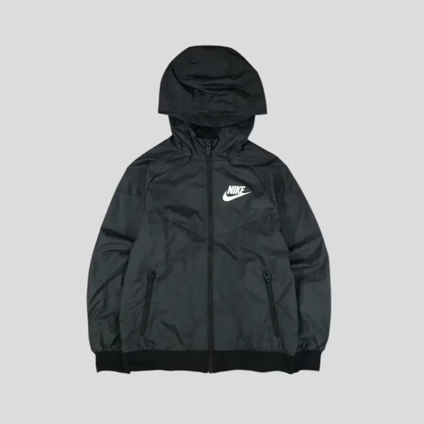 [BUNJANG] Nike Kids Futura Logo Colorblock Raglan Ripstop Inner Mesh Hood Windrunner Jacket YOUTH 140 / 나이키 키즈 아동 블랙 화이트 배색 퓨추라로고 레글런 립스탑 이너메쉬 후드 윈드러너 바람막이 YOUTH 140