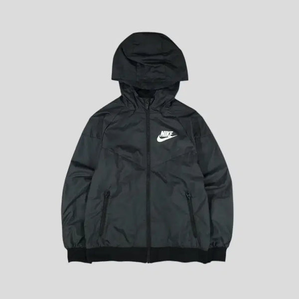 [BUNJANG] Nike Kids Futura Logo Colorblock Raglan Ripstop Inner Mesh Hood Windrunner Jacket YOUTH 140 / 나이키 키즈 아동 블랙 화이트 배색 퓨추라로고 레글런 립스탑 이너메쉬 후드 윈드러너 바람막이 YOUTH 140