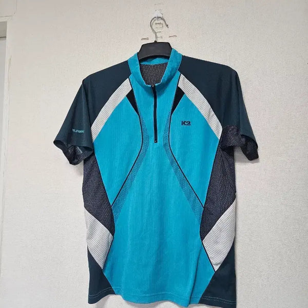 [BUNJANG] K2 Men's Functional Short Sleeve Zip-Up T-Shirt Blue / K2 남성 110호 기능성 반팔티