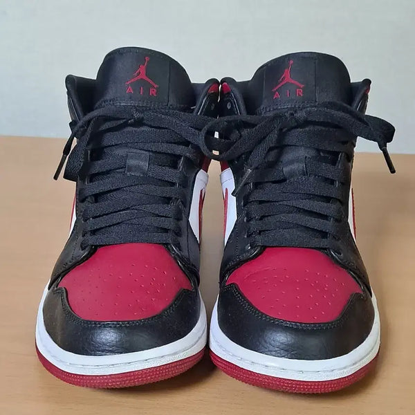 [BUNJANG] Nike Air Jordan 1 Mid Bred Toe Noble Red Sneakers 260 / 나이키 260 조던1 미드 브레드토 노블레드