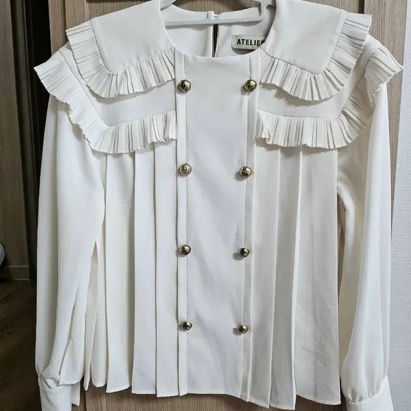 [BUNJANG] Lucky Chouette Frill Collar Blouse - Ivory / 럭키슈에뜨 블라우스36