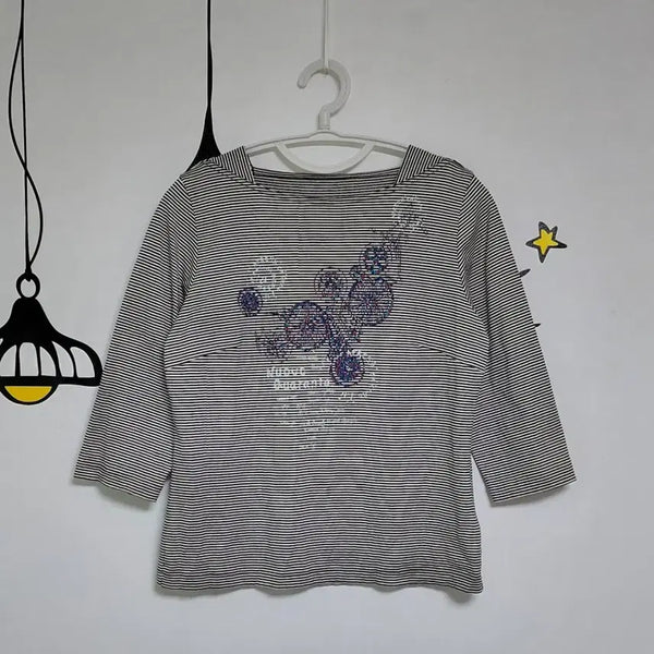 [BUNJANG] Nuovo Quaranta Tobel Stripe 7/10 Sleeve T-Shirt (Size L) / [L] 일본 빈티지 Nuovo Quaranta 토벨 스트라이프 7부 티셔츠