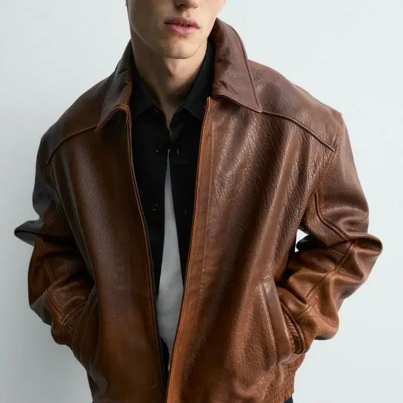 [BUNJANG] Zara Burgundy Leather Jacket (Size M) / 자라 가죽자켓 버건디 M
