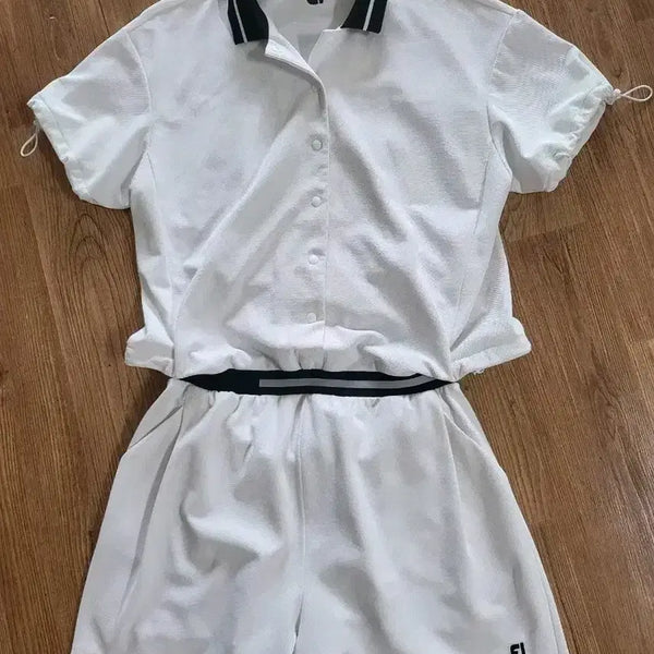 [BUNJANG] FootJoy Golf Jumpsuit Set - White, Size 66 / 풋조이 골프웨어 /골프점프수트/풋조이 반팔 카라티 반바지세트 66사이즈 정품