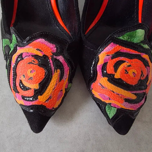 [BUNJANG] Louis Vuitton Stephane Sprouse Rose Black Suede Flower Print High Heels / 루이비통 스테판 스프라우스 로즈