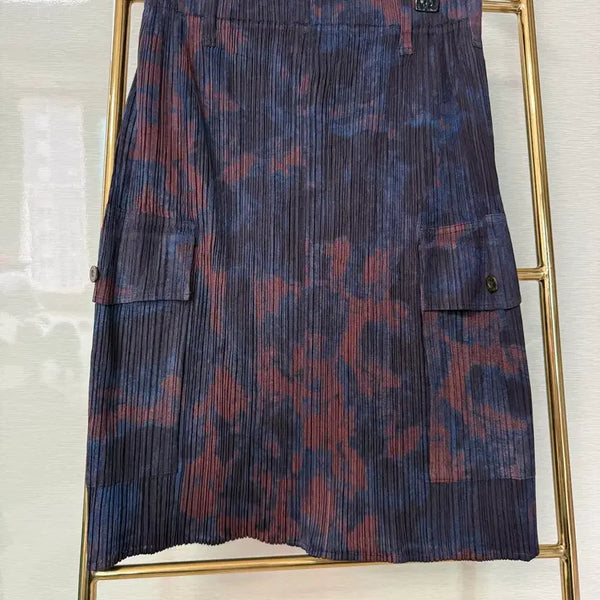 [BUNJANG] Pleats Please Blue/Red Pattern Pleated Midi Skirt / 플리츠 플리즈 스커트 블루/레드 패턴