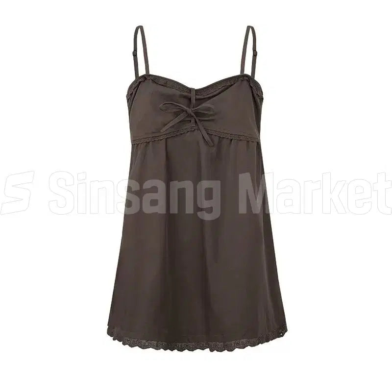 [BUNJANG] Buddy Ribbon Mini Dress / [빠른발송] 버디 리본 원피스 레이스 테잎 배색 리본 끈 조절 나시 미니