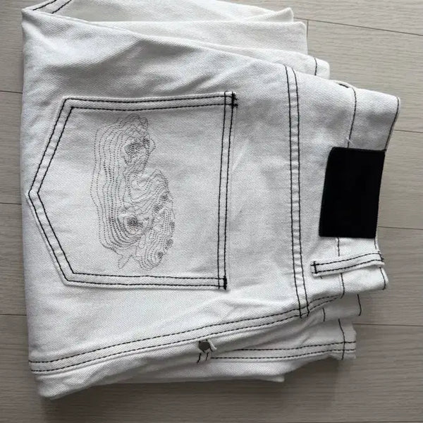 [BUNJANG] Suede White Denim Jeans / 스웨이드화이트데님