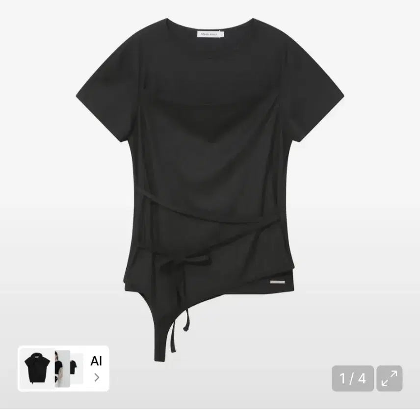 [BUNJANG] Miseki Seoul String Layered Knit Top Black / 미세키서울 스트링 레이어드 니트탑 블랙
