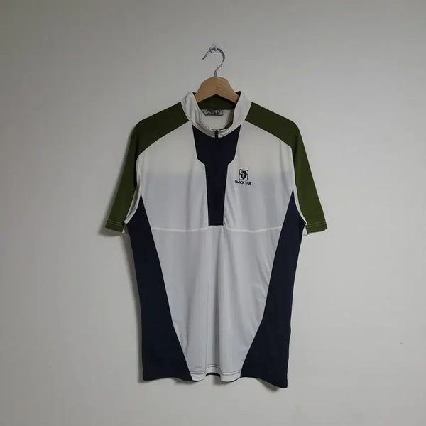 [BUNJANG] Black Yak Half-Zip Short-Sleeve Functional T-Shirt Olive/White (Size 100) / (100) 블랙야크 하프집업 반팔 기능성 티셔츠 올리브/화이트