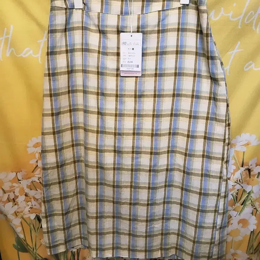 [BUNJANG] Romistory Check Long Skirt Yellow/Blue Size 34 / 34]      미사용/ 면체크 스커트 옐로우/블루