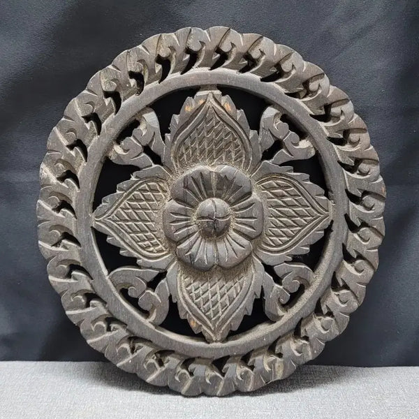 [BUNJANG] Wooden Hand-Carved Flower Pattern Plate / 원목 꽃문양판