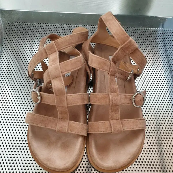 [BUNJANG] Beige Suede Leather Strap Sandals / 베이지 소가죽스웨이드 스트랩 샌들