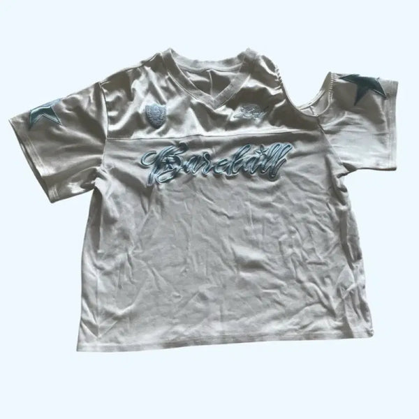 [BUNJANG] Cut-Out Short Sleeve T-Shirt White / 야구복 스타일 컷아웃 반팔 티셔츠 화이트