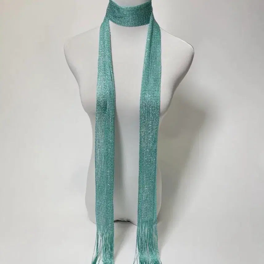 [BUNJANG] Mint Glitter Scarf with Tassel / 민트 글리터 스카프