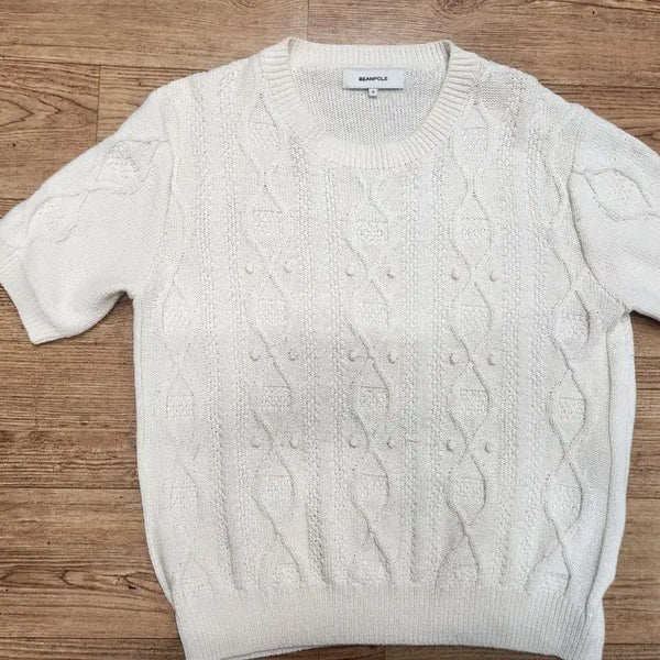 [BUNJANG] Beanpole Cable Knit Short Sleeve Ivory S / 빈폴 케이블 니트 반팔 아이보리