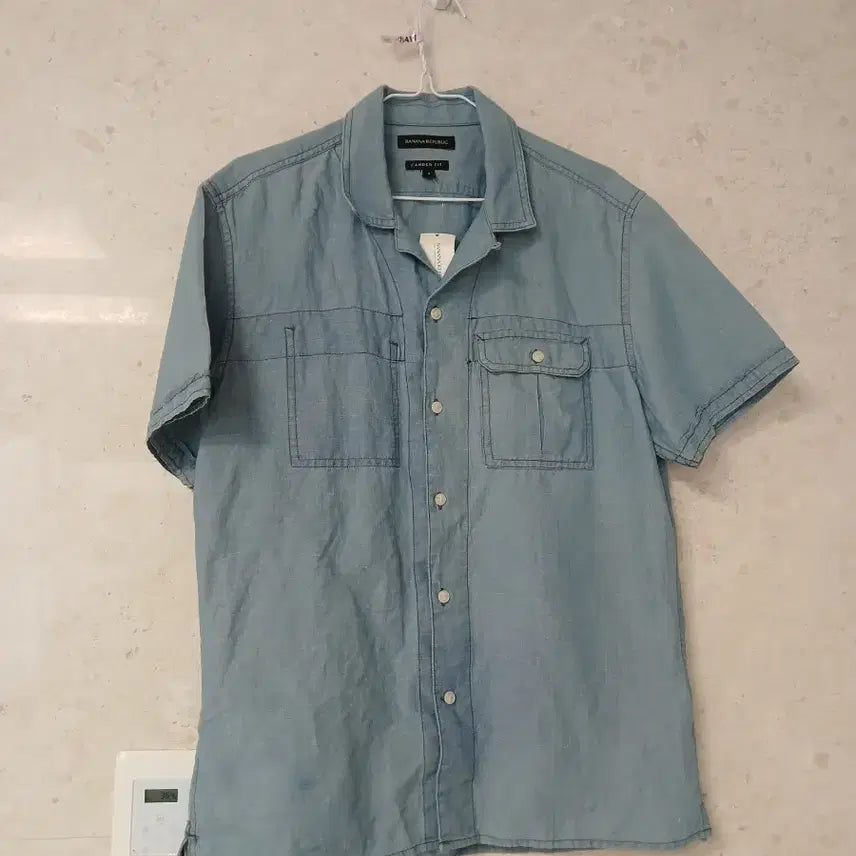 [BUNJANG] Banana Republic Men's Linen Blend Short Sleeve Shirt Light Blue / 바나나 리퍼블릭 린넨혼방셔츠 남자 반팔  연청 새 옷