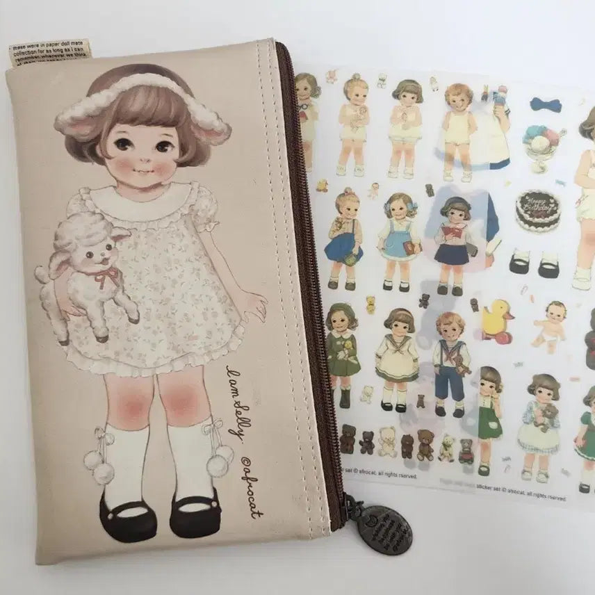 [BUNJANG] Aprocat Paper Doll Mate Sally Pouch Stickers Bundle Pencil Case Vintage Stationery / 아프로캣 페이퍼돌메이트 샐리 파우치 스티커 일괄 필통 고전문구