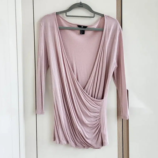 [BUNJANG] H&M Pink Drape Wrap Shirring Blouse / H&M 핑크 드레이프 랩 셔링 블라우스