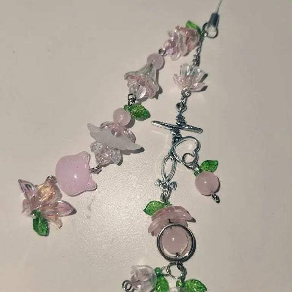 [BUNJANG] Peach Pink Flower Beaded Charm / # 복숭아 분홍꽃 비즈키링